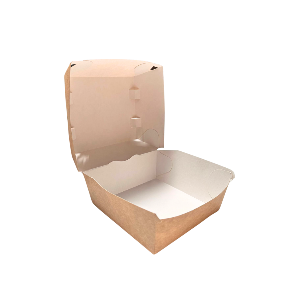 Cutii carton kraft medii pentru hamburger, 11,5 x 11,5 x 8,5 cm, 100 buc/set